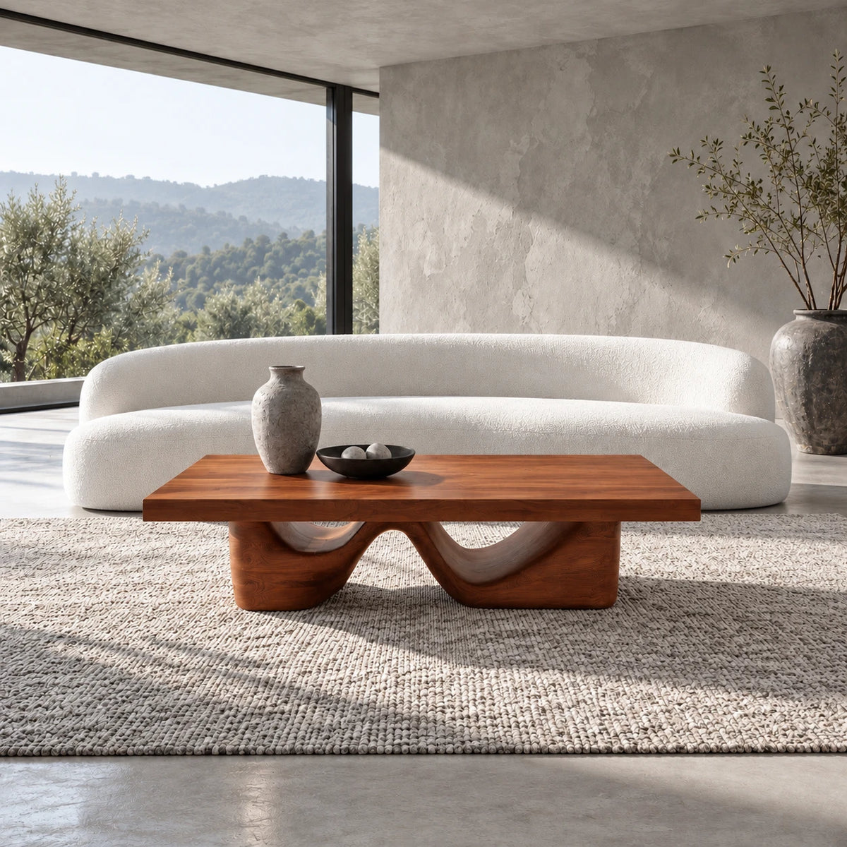 Rectangle Wood Coffee Table with Thick Slab Top on Carved Undulating Wave Base - Arboriswood - 12