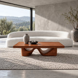 Rectangle Wood Coffee Table with Thick Slab Top on Carved Undulating Wave Base - Arboriswood - 12