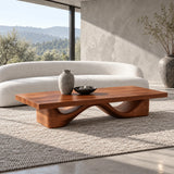 Rectangle Wood Coffee Table with Thick Slab Top on Carved Undulating Wave Base - Arboriswood - 2