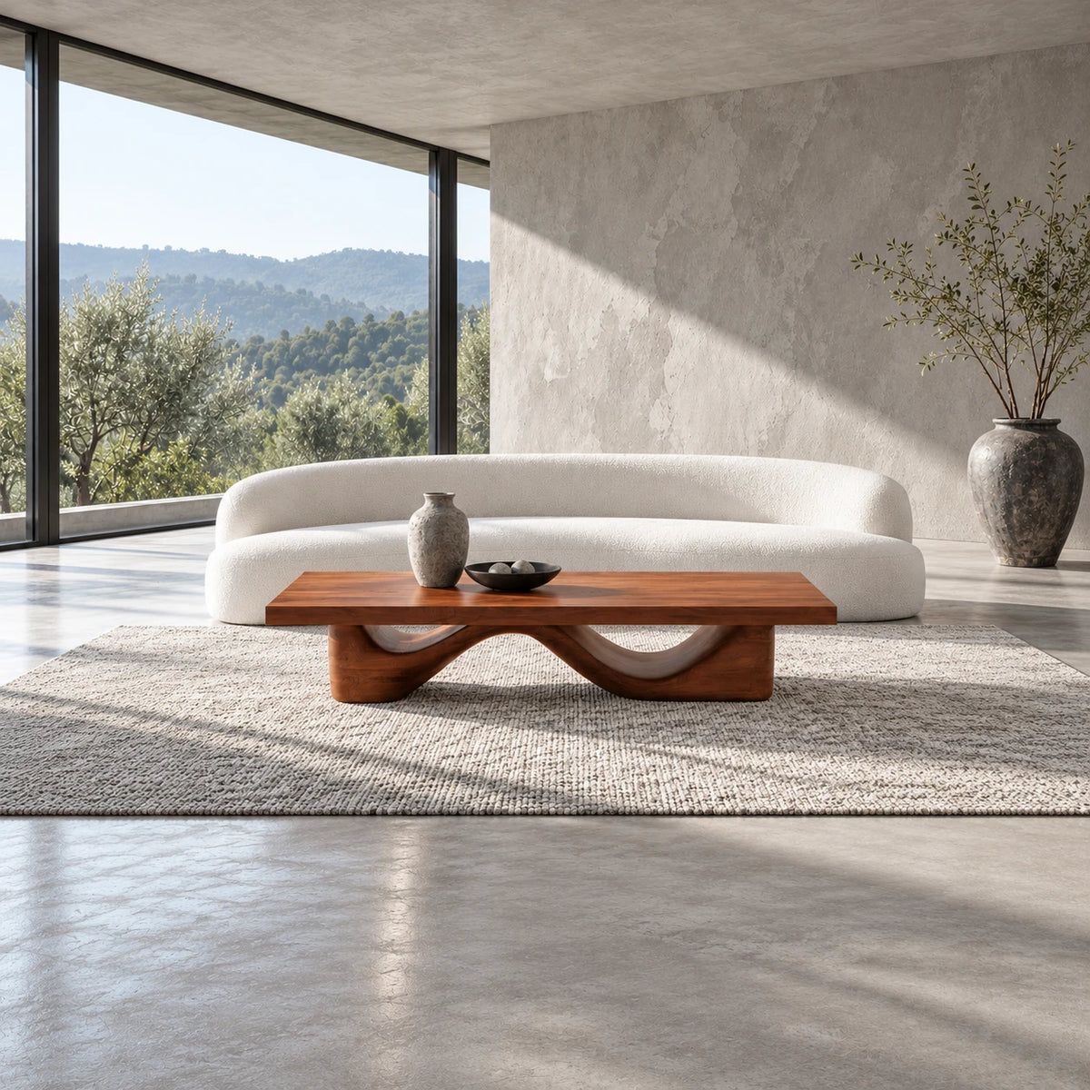Rectangle Wood Coffee Table with Thick Slab Top on Carved Undulating Wave Base - Arboriswood - 3