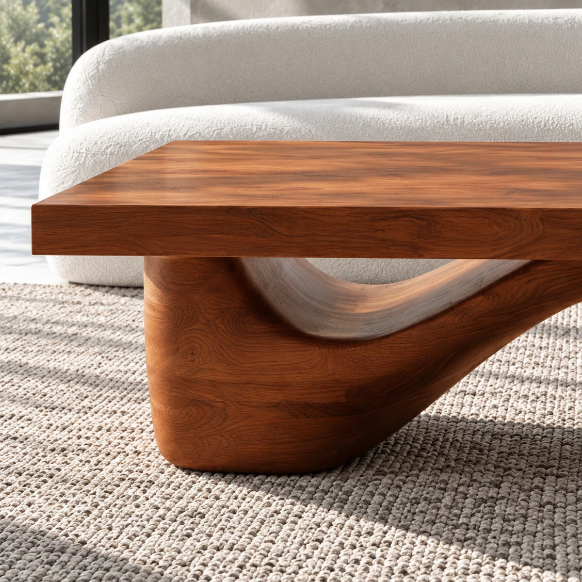 Rectangle Wood Coffee Table with Thick Slab Top on Carved Undulating Wave Base - Arboriswood - 4