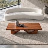 Rectangle Wood Coffee Table with Thick Slab Top on Carved Undulating Wave Base - Arboriswood - 5