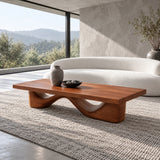 Rectangle Wood Coffee Table with Thick Slab Top on Carved Undulating Wave Base - Arboriswood - 6