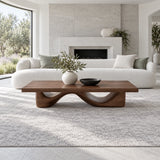 Rectangle Wood Coffee Table with Thick Slab Top on Carved Undulating Wave Base - Arboriswood - 8