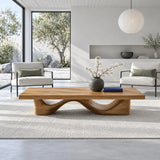 Rectangle Wood Coffee Table with Thick Slab Top on Carved Undulating Wave Base - Arboriswood - 9