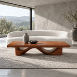 Rectangle Wood Coffee Table with Thick Slab Top on Carved Undulating Wave Base - Arboriswood