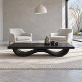 Rectangle Wood Coffee Table with Thick Slab Top on Ribbed Double-Loop Wave Base - Arboriswood - 10