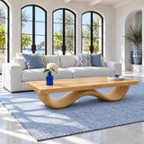 Rectangle Wood Coffee Table with Thick Slab Top on Ribbed Double-Loop Wave Base - Arboriswood - 2