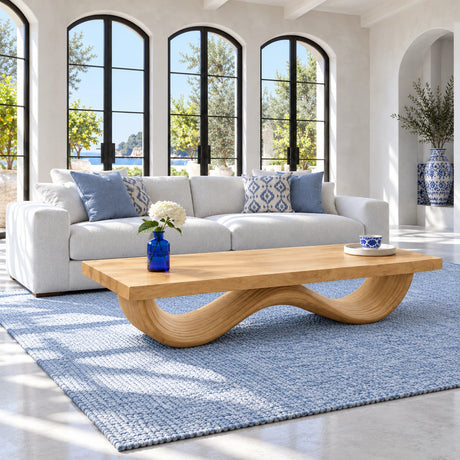 Rectangle Wood Coffee Table with Thick Slab Top on Ribbed Double-Loop Wave Base - Arboriswood - 2