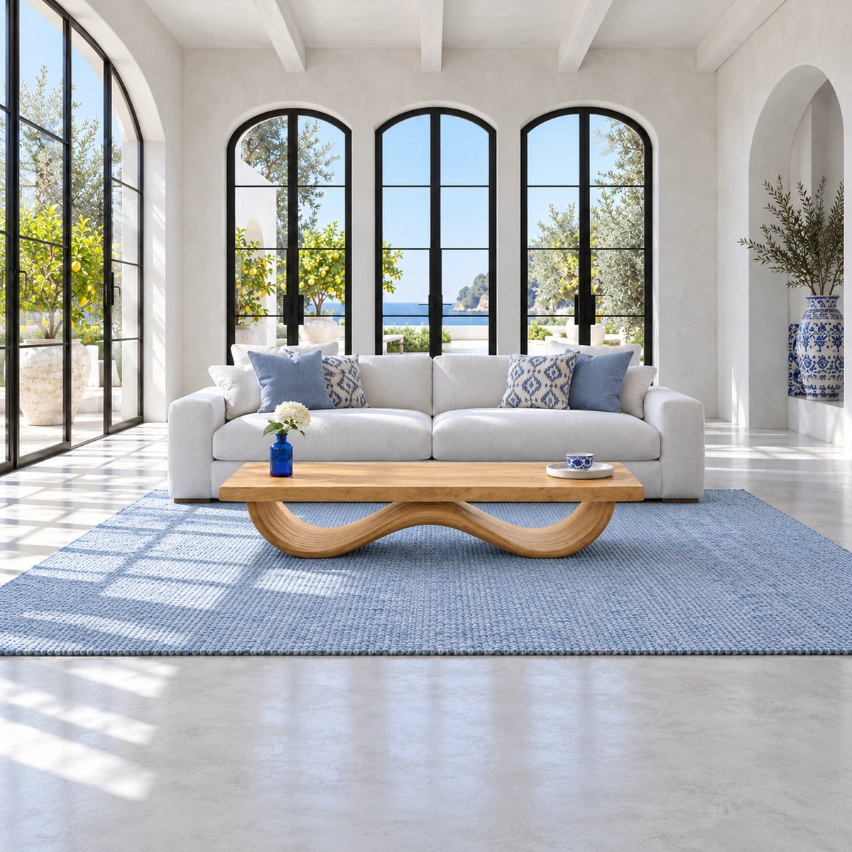 Rectangle Wood Coffee Table with Thick Slab Top on Ribbed Double-Loop Wave Base - Arboriswood - 3