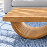 Rectangle Wood Coffee Table with Thick Slab Top on Ribbed Double-Loop Wave Base - Arboriswood - 4