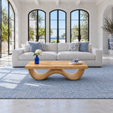 Rectangle Wood Coffee Table with Thick Slab Top on Ribbed Double-Loop Wave Base
