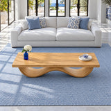 Rectangle Wood Coffee Table with Thick Slab Top on Ribbed Double-Loop Wave Base - Arboriswood - 5