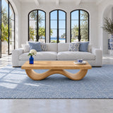 Rectangle Wood Coffee Table with Thick Slab Top on Ribbed Double-Loop Wave Base