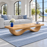 Rectangle Wood Coffee Table with Thick Slab Top on Ribbed Double-Loop Wave Base - Arboriswood - 6