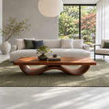 Rectangle Wood Coffee Table with Thick Slab Top on Ribbed Double-Loop Wave Base - Arboriswood - 9