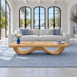 Rectangle Wood Coffee Table with Thick Slab Top on Ribbed Double-Loop Wave Base - Arboriswood