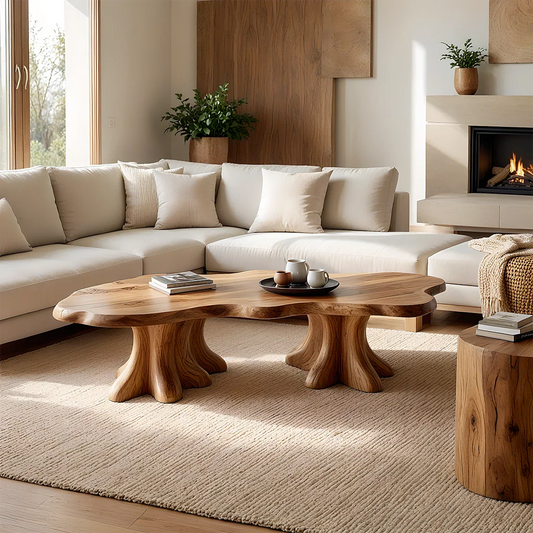 Refined brown coffee table with solid block design