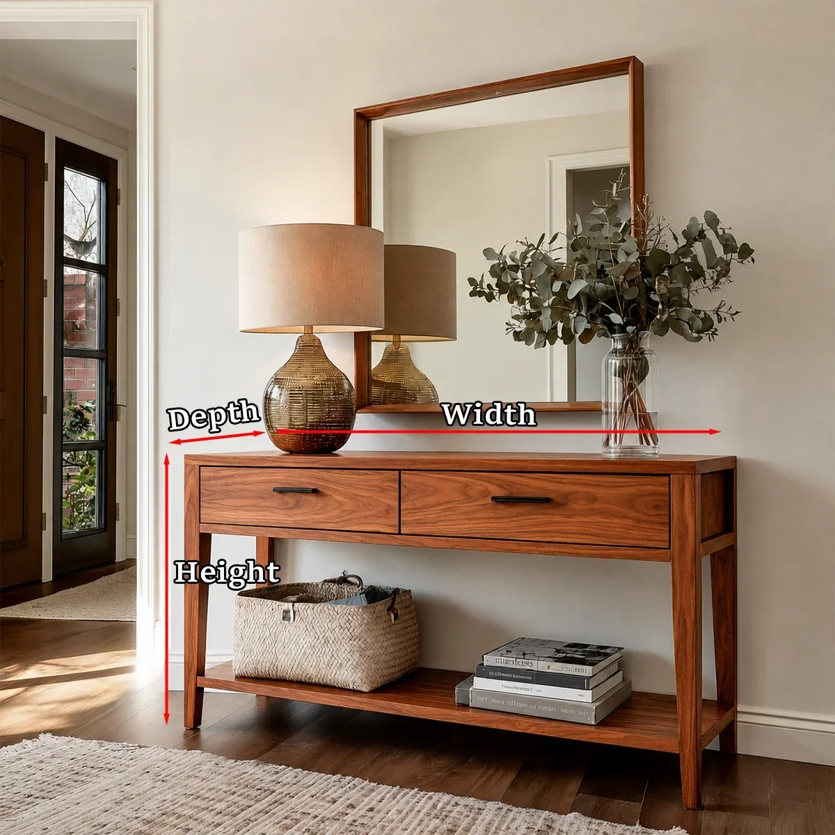 Refined Natural Solid Wood Console Table With Drawers and Display Shelf - Arboriswood - 10