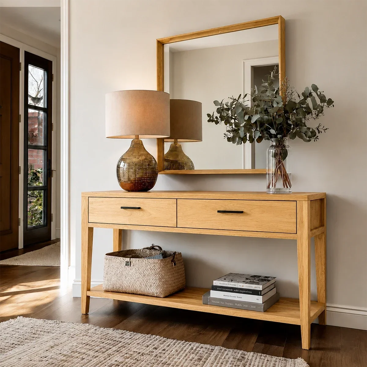 Refined Natural Solid Wood Console Table With Drawers and Display Shelf - Arboriswood - 7