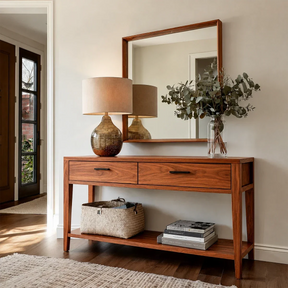 Refined Natural Solid Wood Console Table With Drawers and Display Shelf - Arboriswood