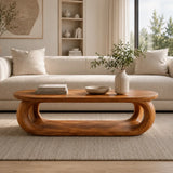 Rounded Coffee Table with Sculptural Loop Base in Natural Solid Wood - Arboriswood - 1