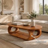 Rounded Coffee Table with Sculptural Loop Base in Natural Solid Wood - Arboriswood - 5
