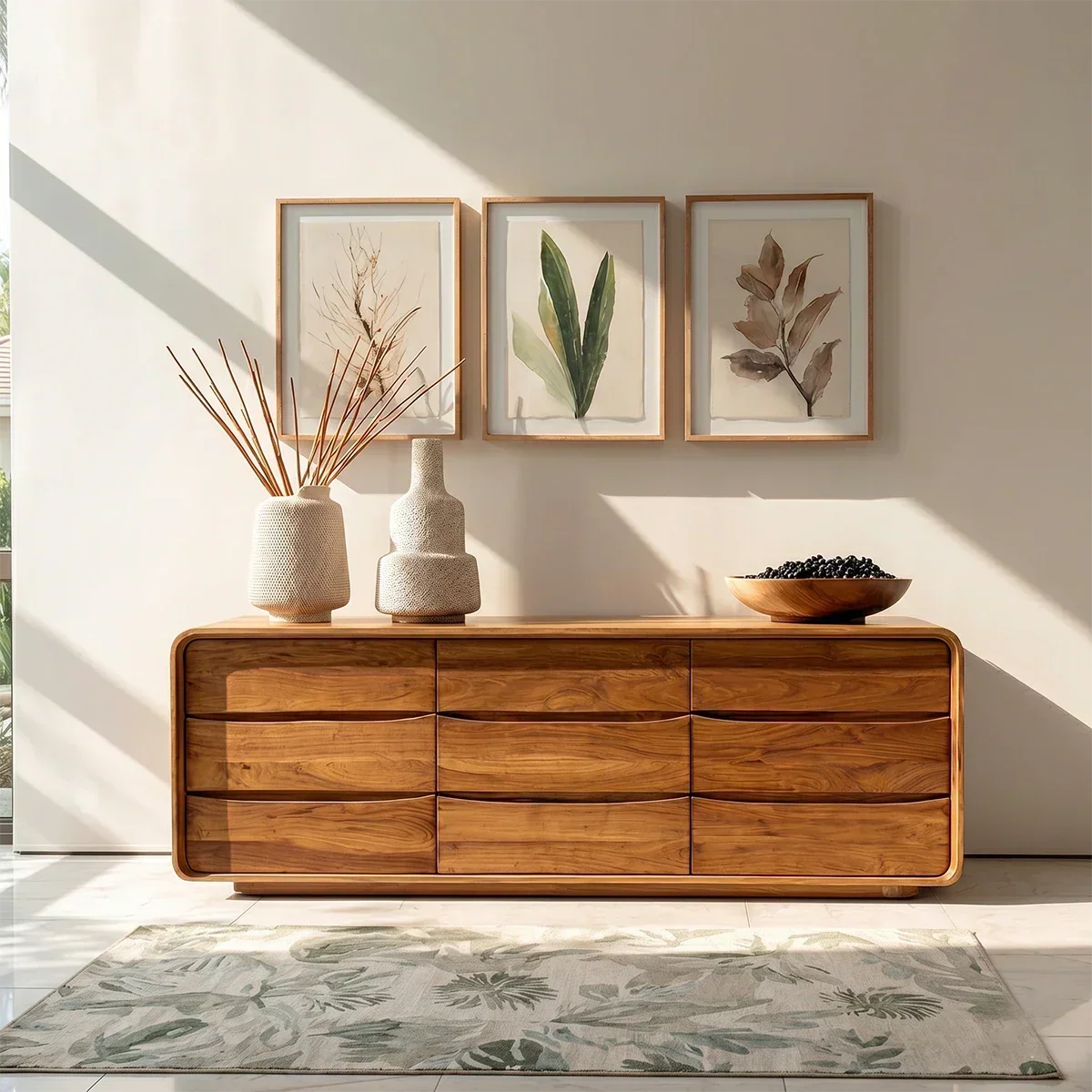 Rounded Edge Sideboard in Natural Solid Wood with Minimalist Drawer Storage - ArborisWood - 3