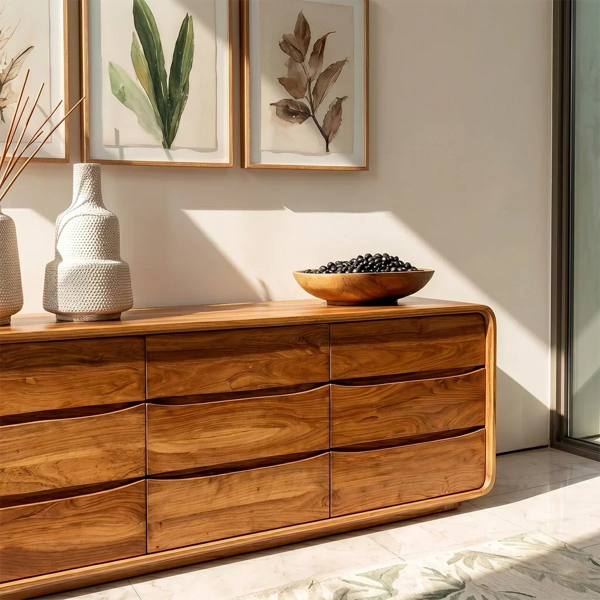 Rounded Edge Sideboard in Natural Solid Wood with Minimalist Drawer Storage - ArborisWood - 4