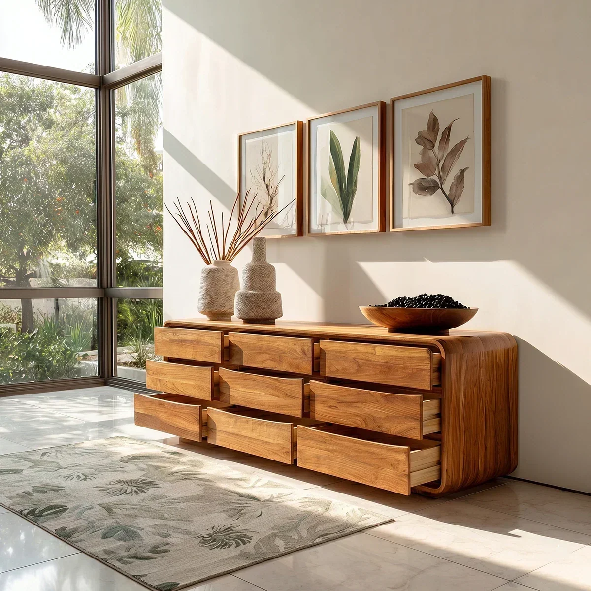 Rounded Edge Sideboard in Natural Solid Wood with Minimalist Drawer Storage - ArborisWood - 5