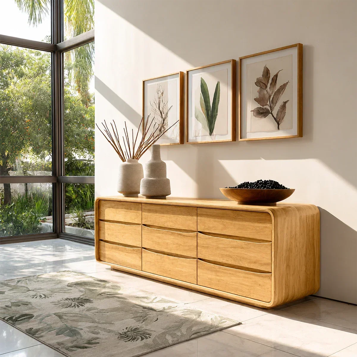 Rounded Edge Sideboard in Natural Solid Wood with Minimalist Drawer Storage - ArborisWood - 8