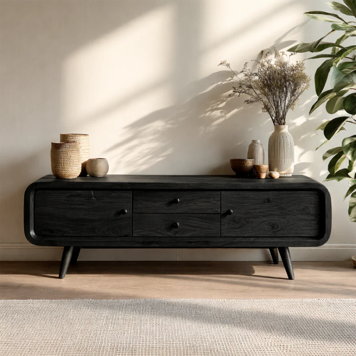 Rounded Edge TV Stand in Natural Solid Wood with Multi Drawer Storage - ArborisWood - 10