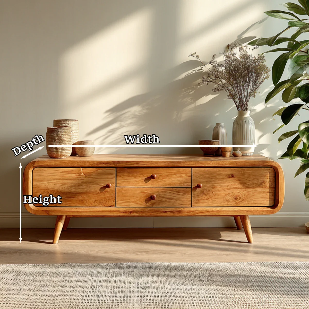 Rounded Edge TV Stand in Natural Solid Wood with Multi Drawer Storage - ArborisWood - 12