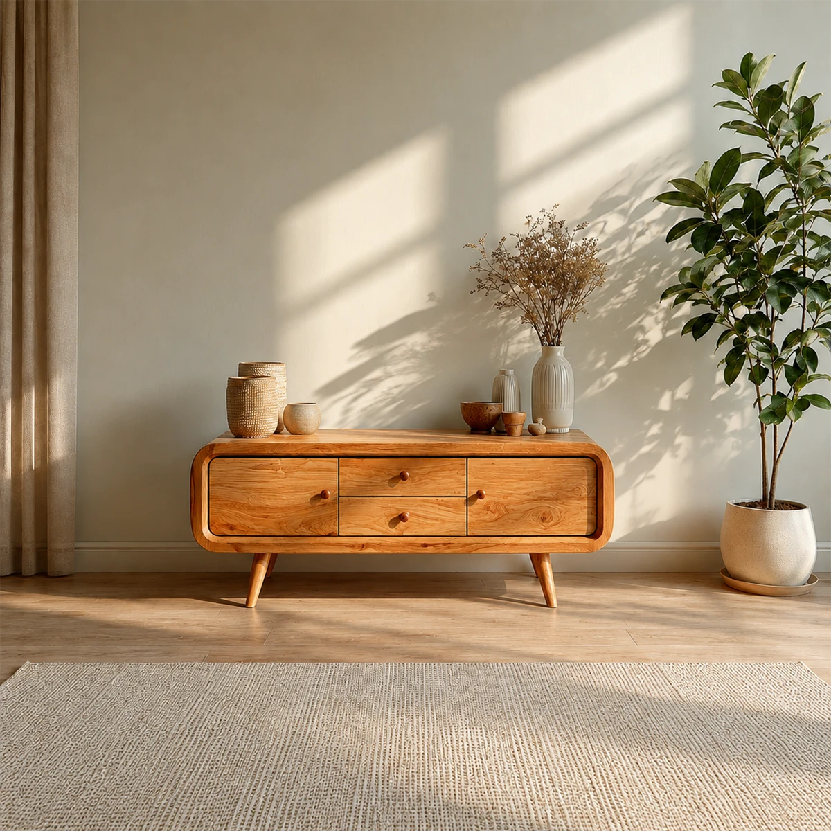 Rounded Edge TV Stand in Natural Solid Wood with Multi Drawer Storage - ArborisWood - 13