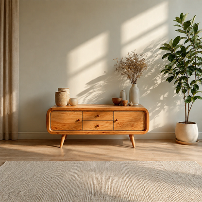 Rounded Edge TV Stand in Natural Solid Wood with Multi Drawer Storage - ArborisWood - 13