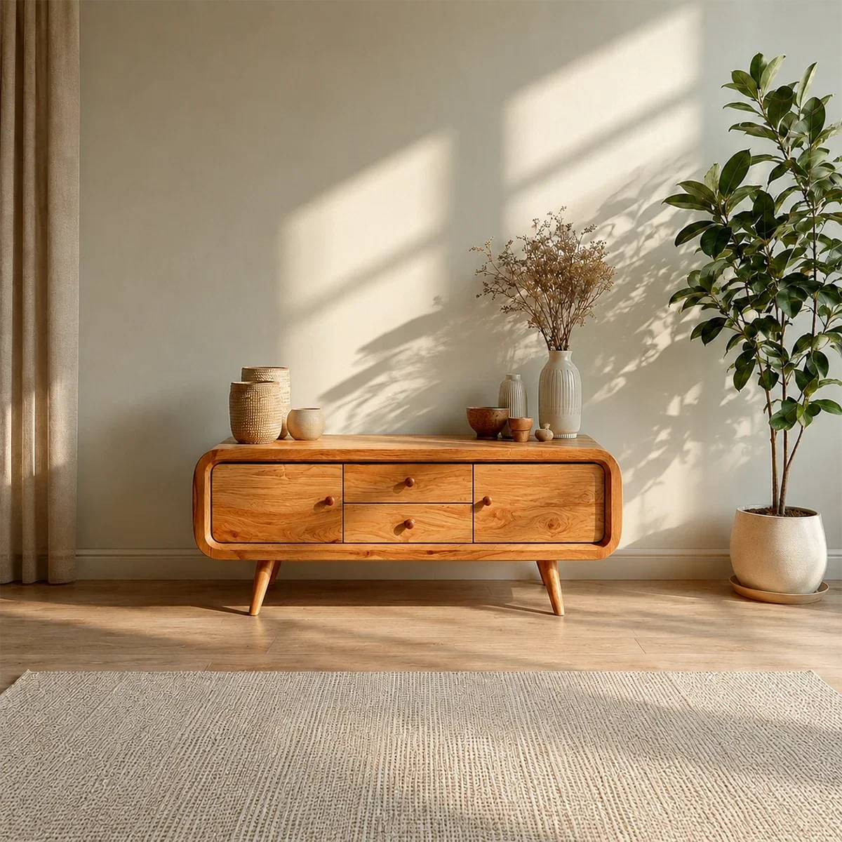 Rounded Edge TV Stand in Natural Solid Wood with Multi Drawer Storage - Arboriswood - 13