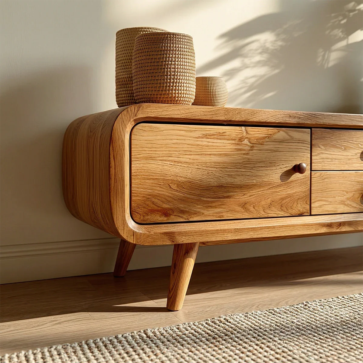 Rounded Edge TV Stand in Natural Solid Wood with Multi Drawer Storage - ArborisWood - 5