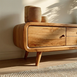 Rounded Edge TV Stand in Natural Solid Wood with Multi Drawer Storage - Arboriswood - 5