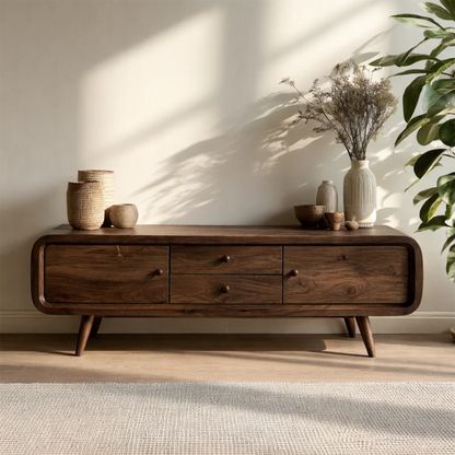 Rounded Edge TV Stand in Natural Solid Wood with Multi Drawer Storage - ArborisWood - 8
