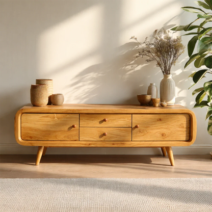 Rounded Edge TV Stand in Natural Solid Wood with Multi Drawer Storage - ArborisWood - 9