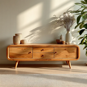 Rounded Edge TV Stand in Natural Solid Wood with Multi Drawer Storage - Arboriswood