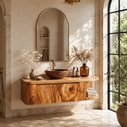 Rounded End Bathroom Vanity Cabinet in Natural Solid Wood With Two Doors - ArborisWood - 10