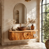 Rounded End Bathroom Vanity Cabinet in Natural Solid Wood With Two Doors - Arboriswood - 10