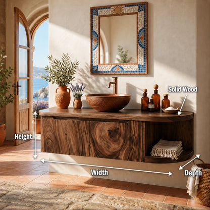Rounded End Bathroom Vanity Cabinet in Natural Solid Wood With Two Doors - ArborisWood - 11