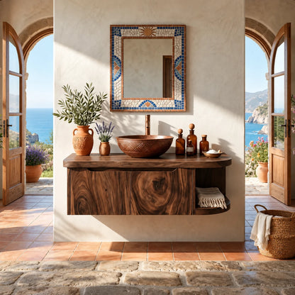 Rounded End Bathroom Vanity Cabinet in Natural Solid Wood With Two Doors - ArborisWood - 12