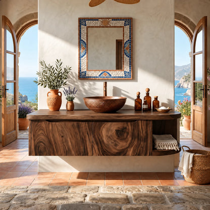 Rounded End Bathroom Vanity Cabinet in Natural Solid Wood With Two Doors - ArborisWood - 13
