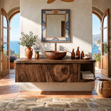 Rounded End Bathroom Vanity Cabinet in Natural Solid Wood With Two Doors - Arboriswood - 13