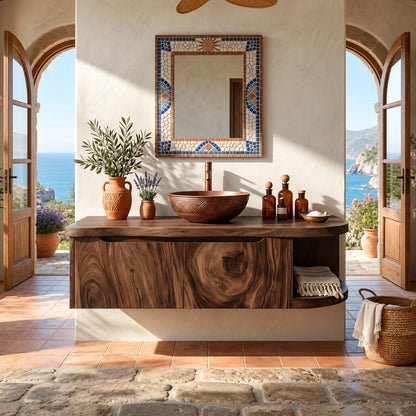 Rounded End Bathroom Vanity Cabinet in Natural Solid Wood With Two Doors - ArborisWood - 3