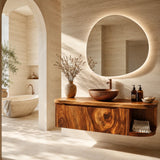 Rounded End Bathroom Vanity Cabinet in Natural Solid Wood With Two Doors - Arboriswood - 7