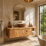 Rounded End Bathroom Vanity Cabinet in Natural Solid Wood With Two Doors - Arboriswood - 8
